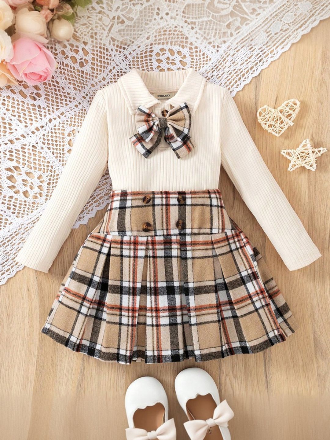 

INCLUD Girls T-shirt with Skirt, Beige