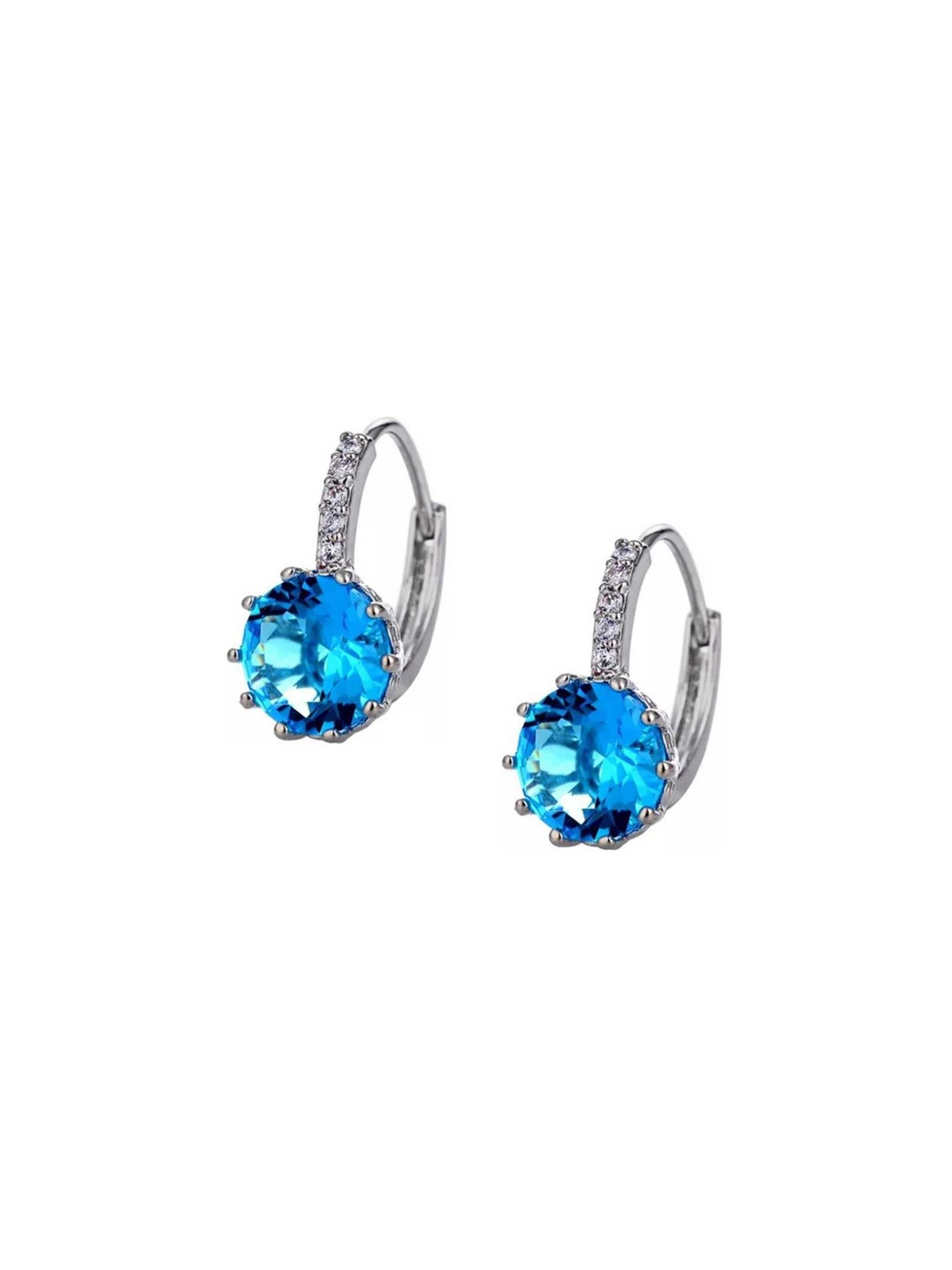 

MYKI Stainless Steel Silver Plated Cubic Zirconia Contemporary Hoop Earrings