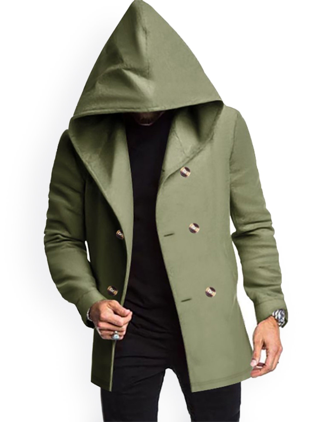 

StyleCast x Revolte Men Long Sleeves Stand Collar Overcoat, Green