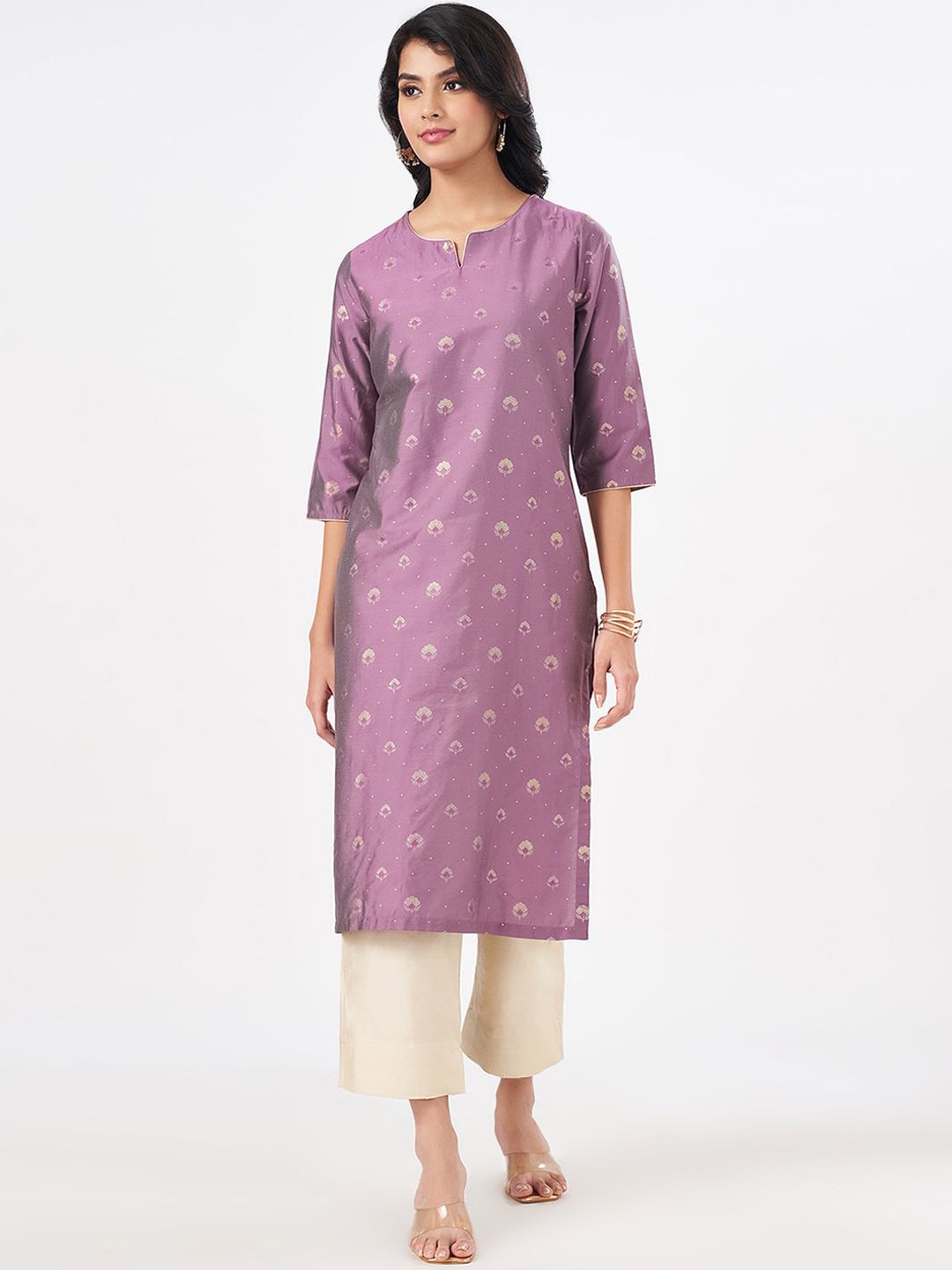 

RANGMANCH BY PANTALOONS Floral Woven Design Straight Kurta, Mauve