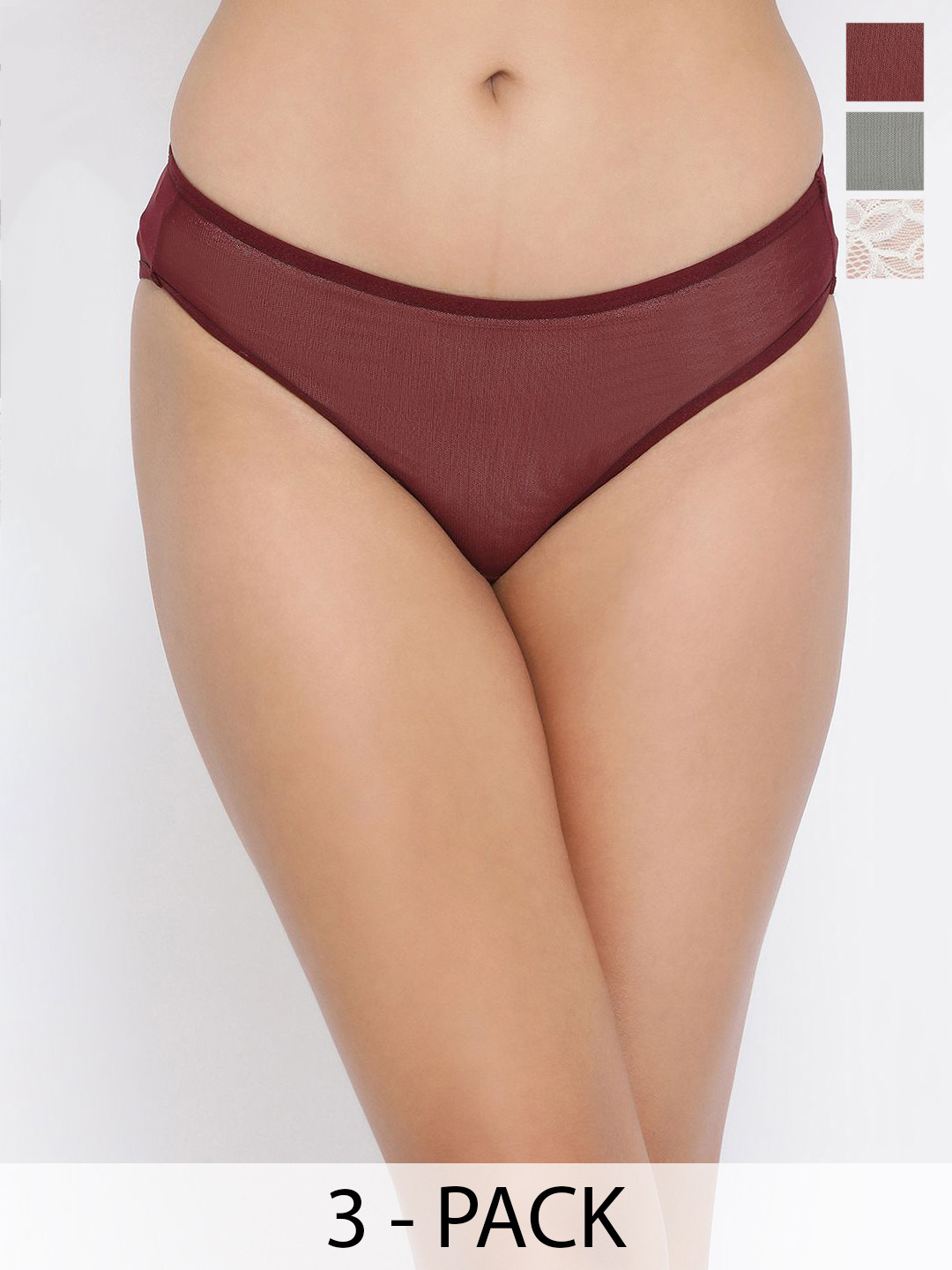 

Clovia Women Pack Of 3 Low-Rise Bikini Briefs, Grey