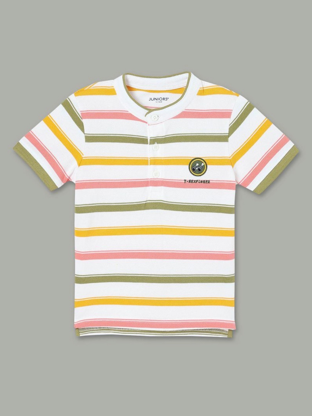 

Juniors by Lifestyle Boys Striped Mandarin Collar Cotton T-shirt, White