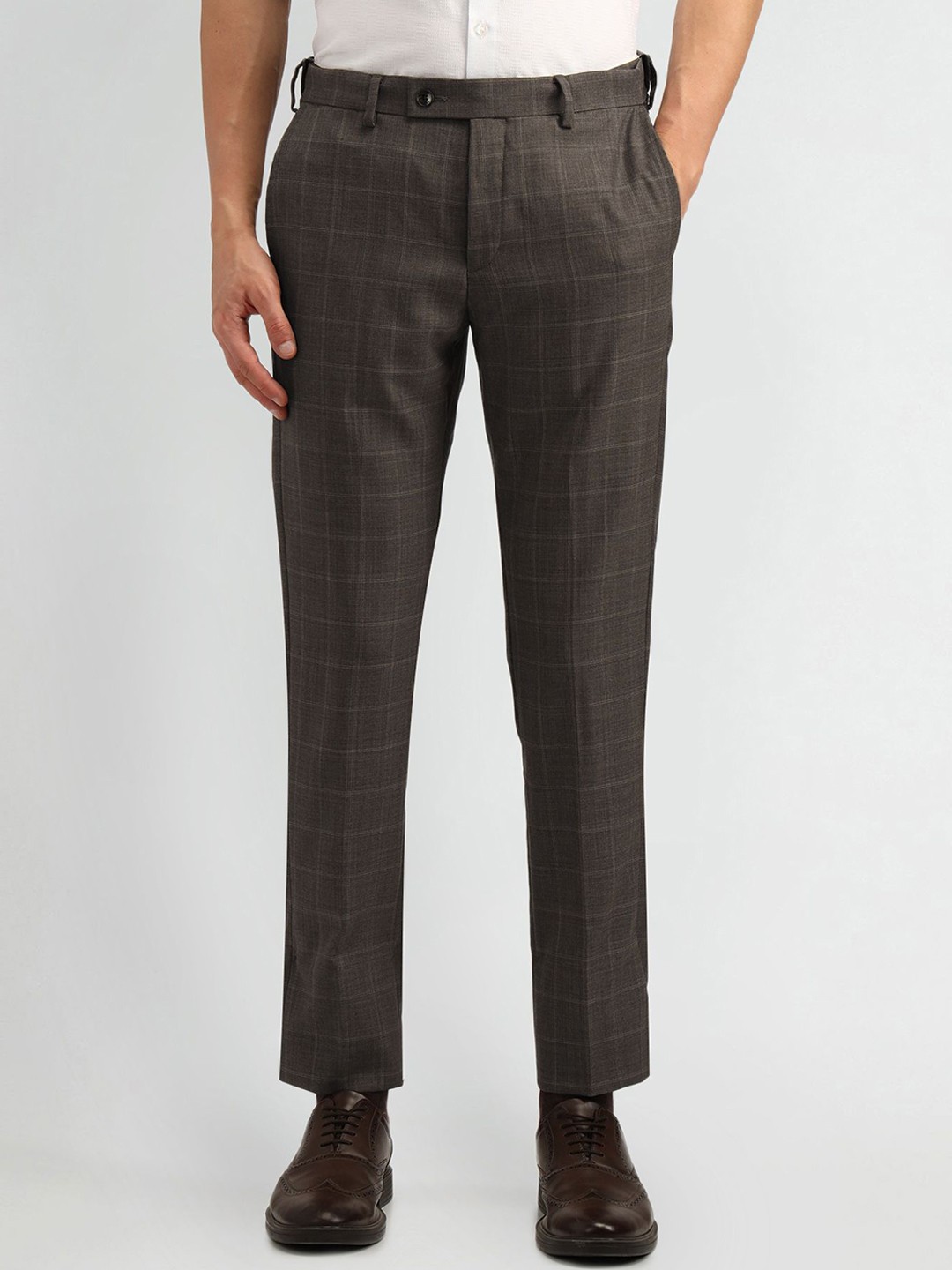 

Arrow Men Cotton Checked Urban Slim Fit Trousers, Brown