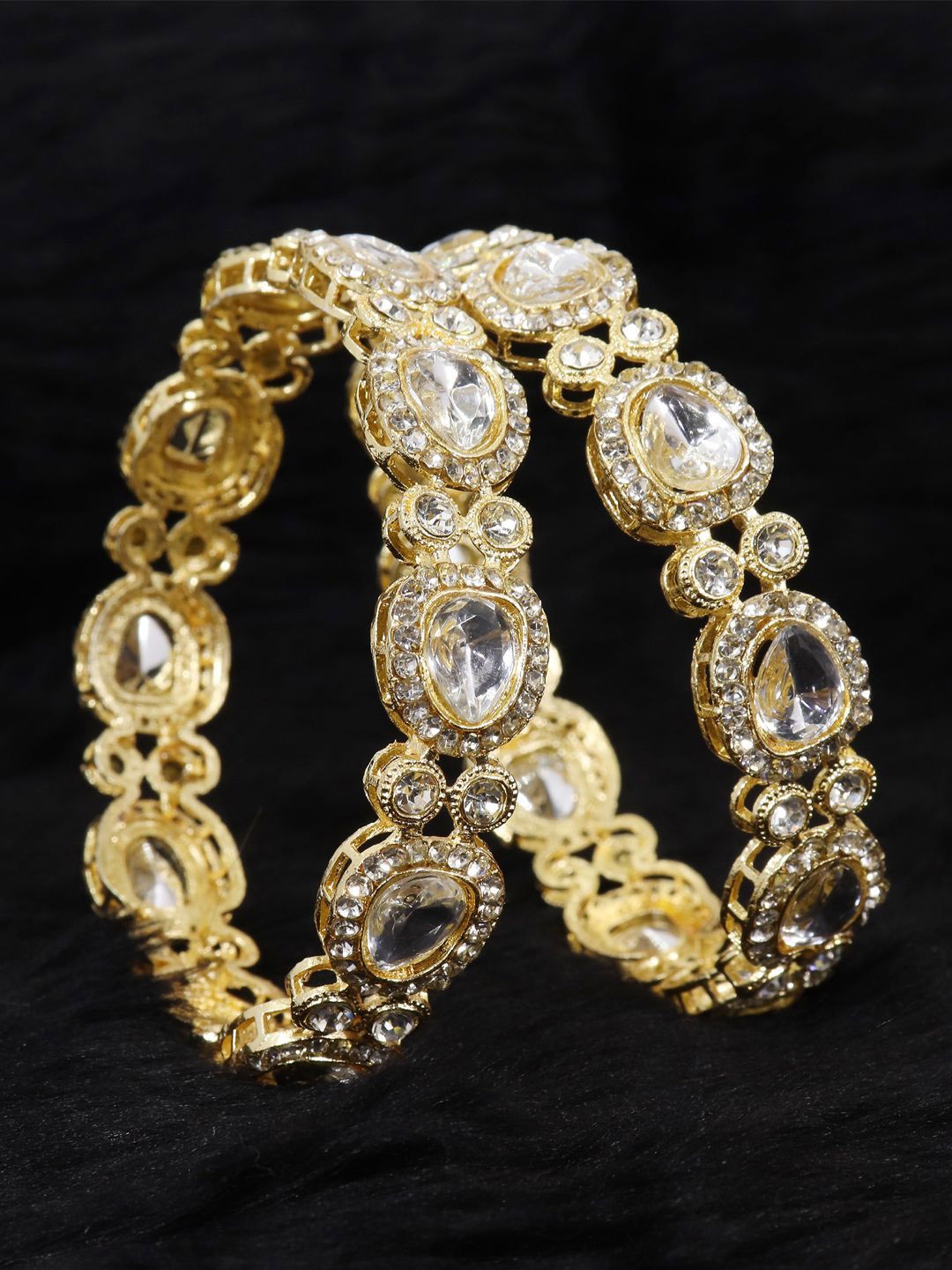 

ZULKA Set Of 2 Gold-Plated American Diamond-Studded Bangles