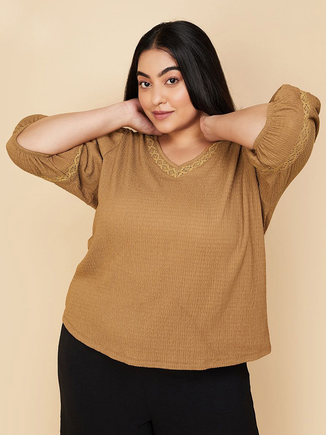 

max V-Neck Plus Size Cotton Top, Brown