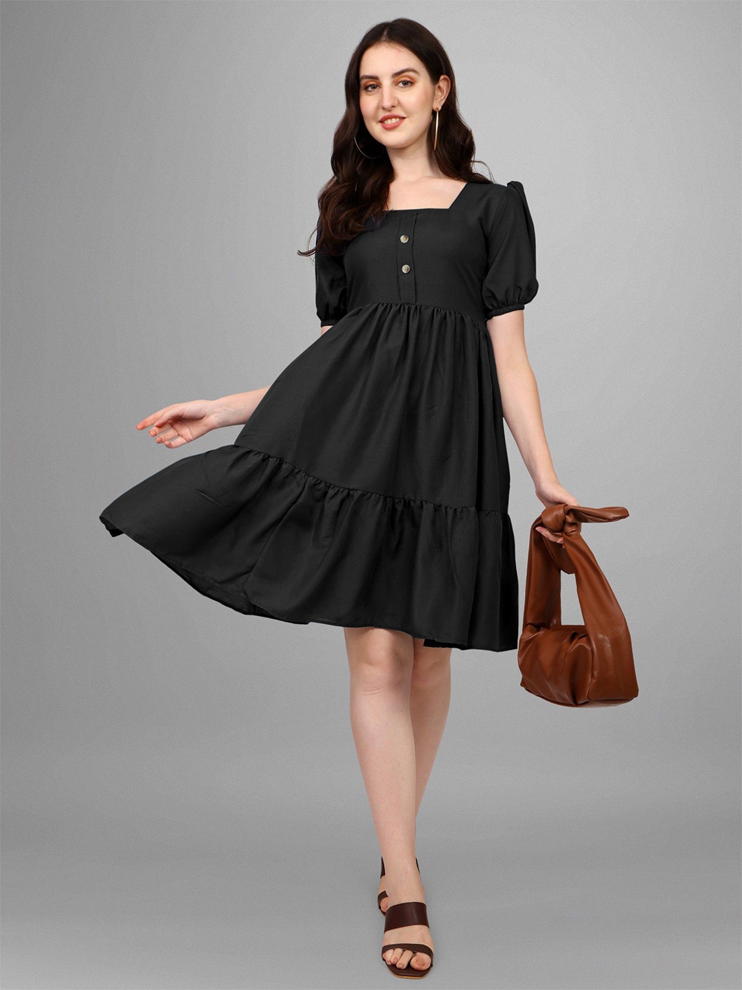 

Krunal Raiyani Women Solid Fit & Flare Dress, Black
