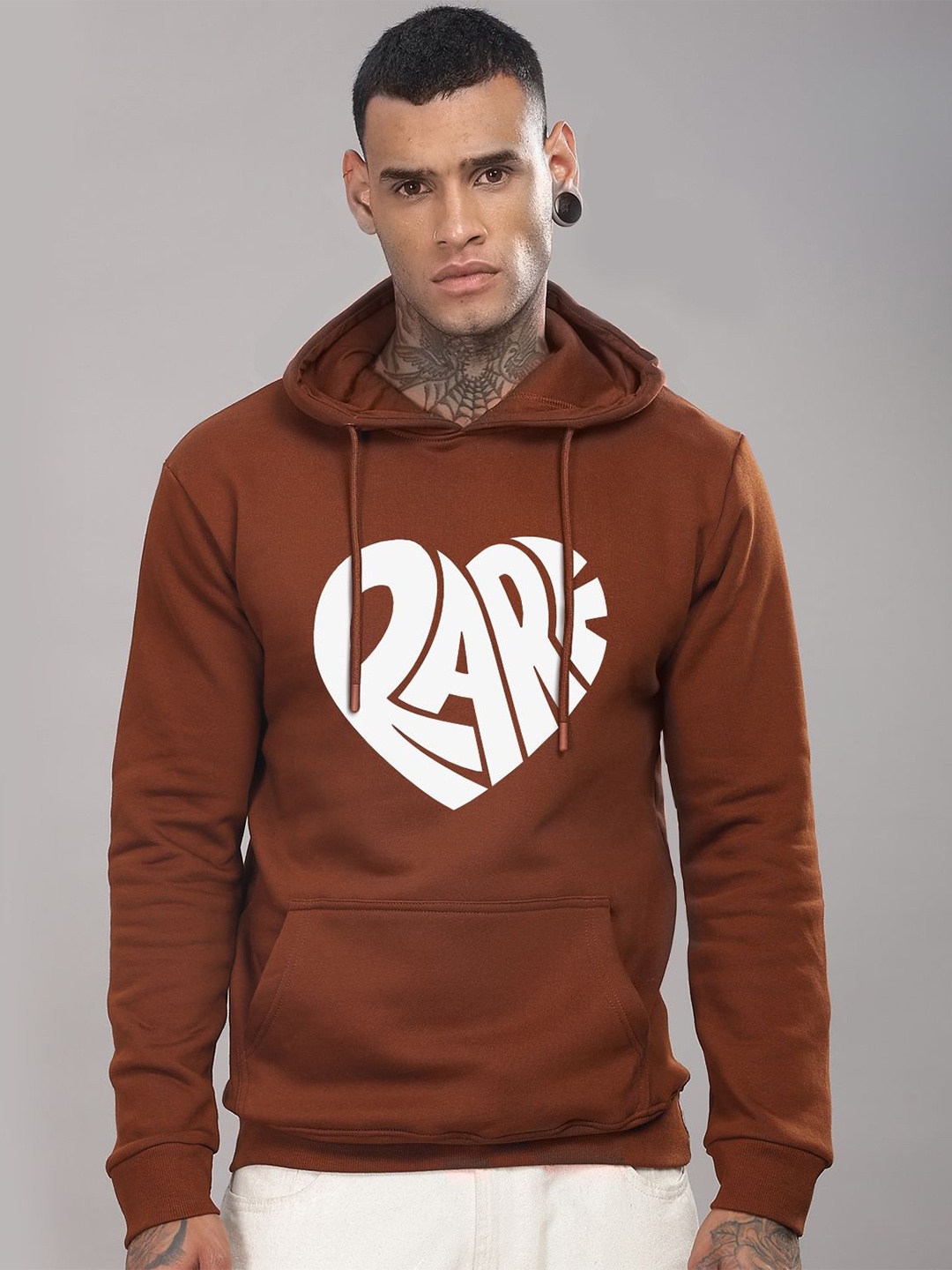 

ADRO Men Graphic Printed Cotton Hooded Sweatshirt, Brown