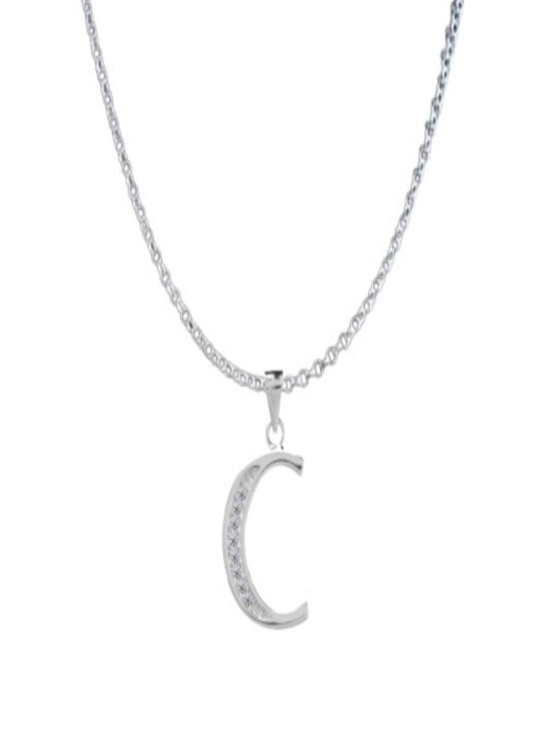 

Paavni 925 Sterling Silver Rhodium-Plated CZ Studded C Alphabet Pendant