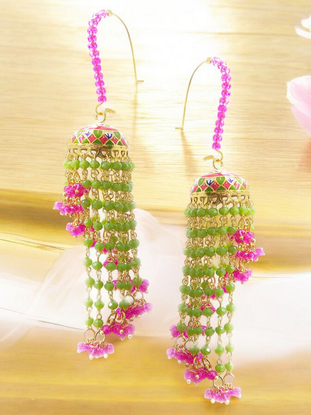 

OOMPH Meenakari Kundan Studded Dome Shaped Jhumkas, Gold
