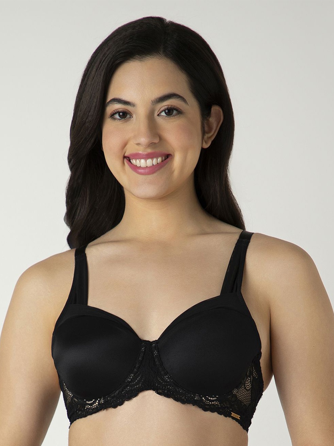 

Amante Floral Half Coverage Underwired Lightly Padded Push-Up Bra, Black