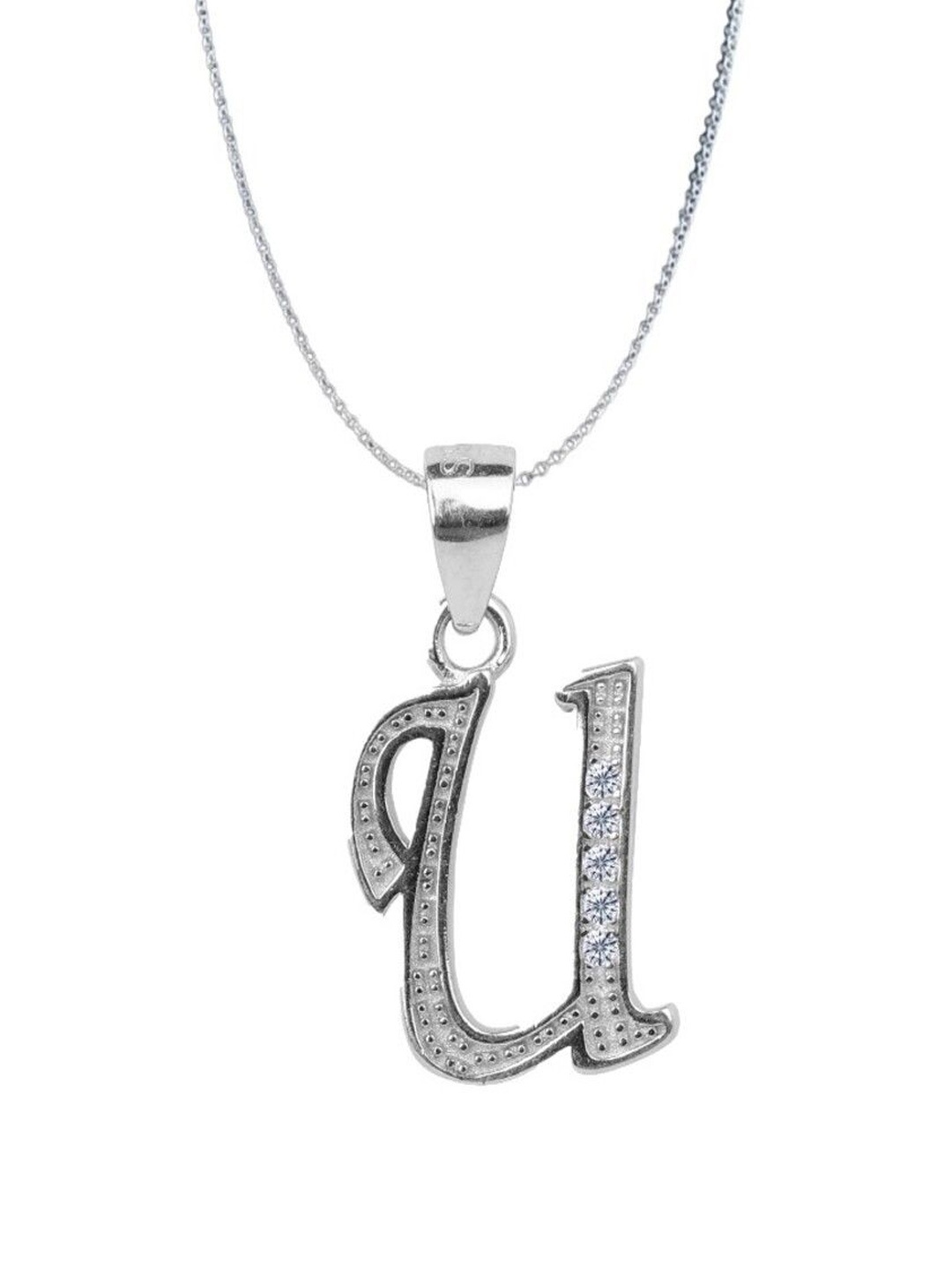 

Paavni 925 Sterling Silver Rhodium-Plated CZ Studded U Alphabet Pendant