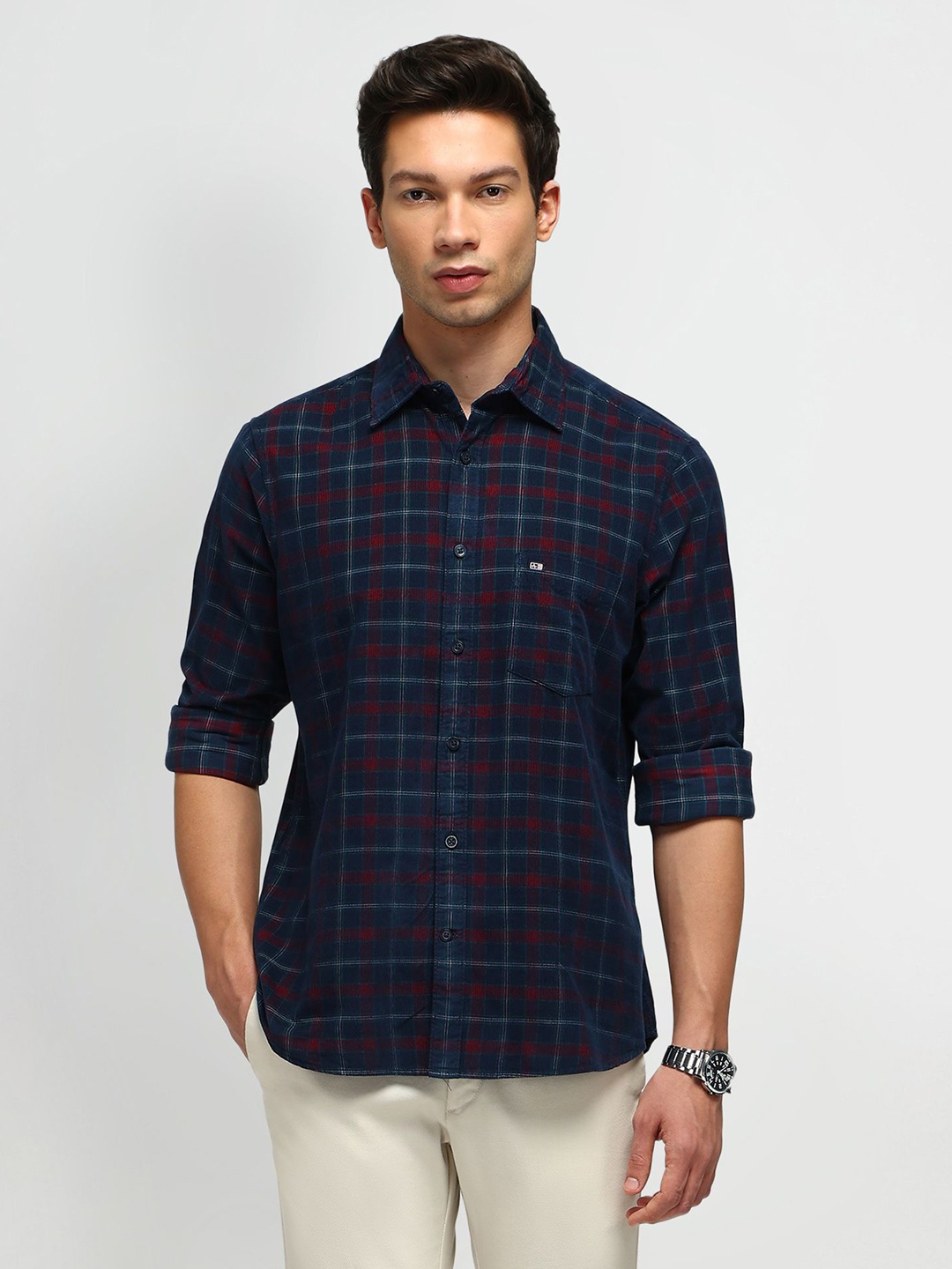 

Arrow Sport Men Classic Opaque Checked Casual Shirt, Navy blue