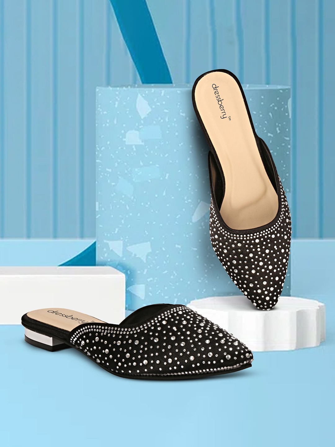 

DressBerry Women Embellished Mules Flats, Black