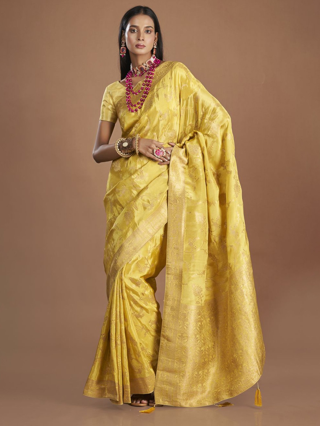 

ISHKIYA Woven Design Zari Saree, Yellow