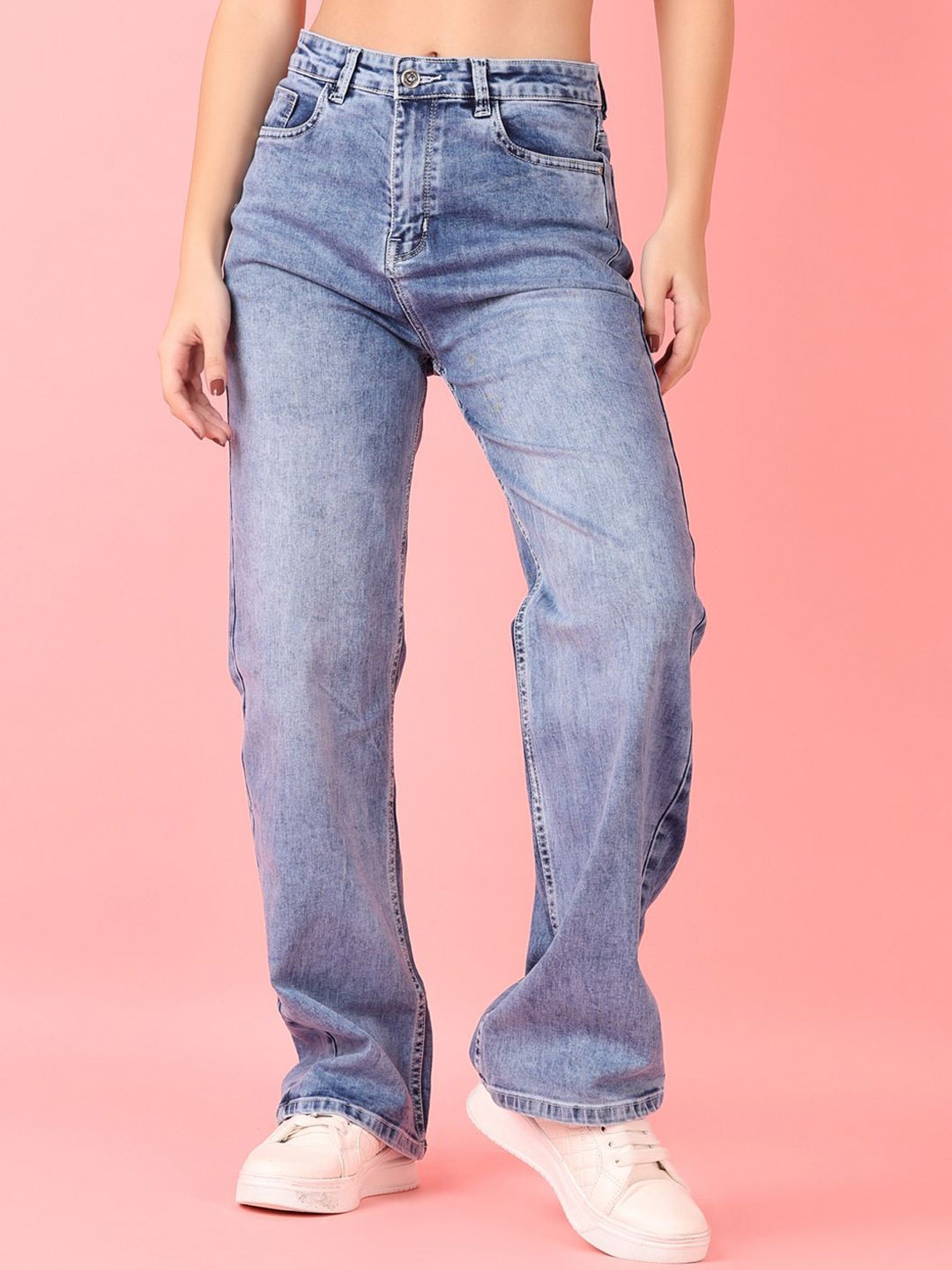 

V-Mart Women Straight Fit High-Rise Low Distress Stretchable Jeans, Blue
