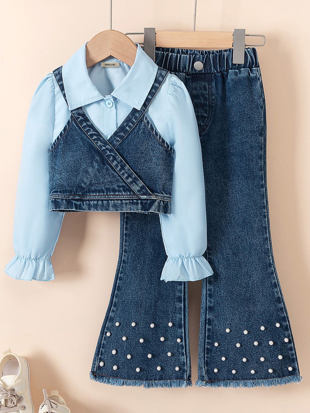 

INCLUD Girls Shirt with Trousers Clothing Set, Blue