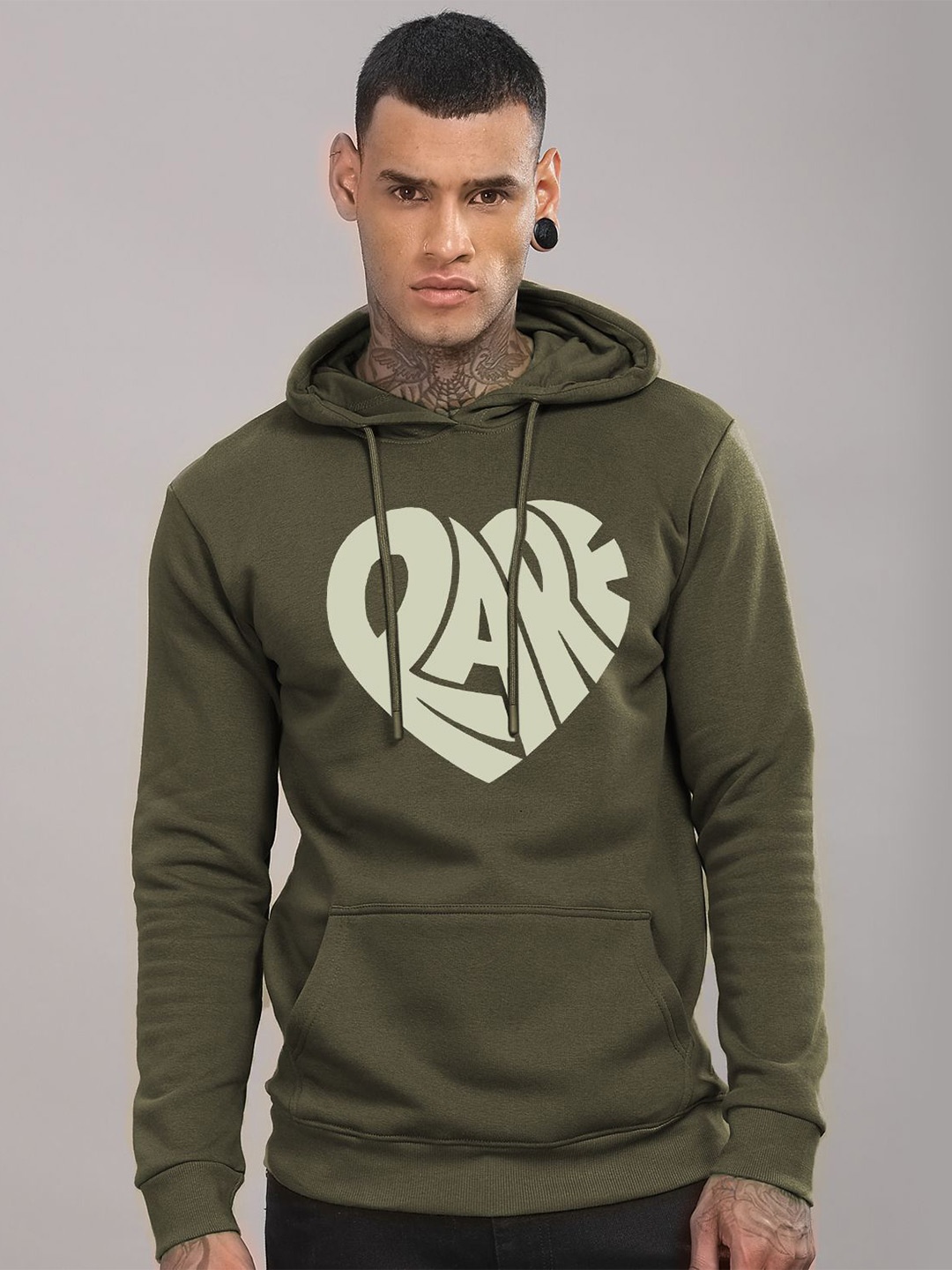 

ADRO Men Graphic Printed Hooded Sweatshirt, Olive