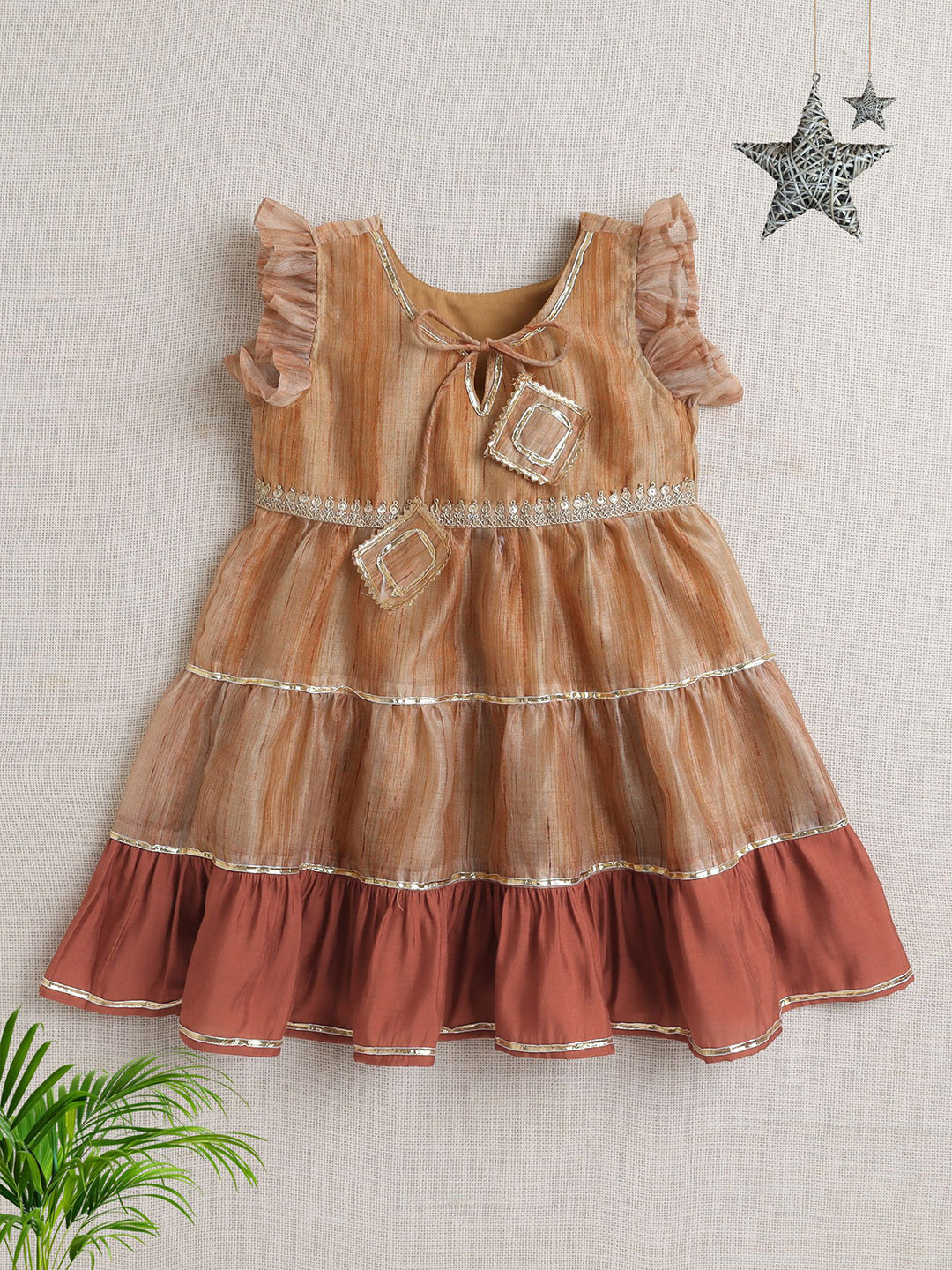 

The Magic Wand Girls Embellished Ethnic Dresses, Brown