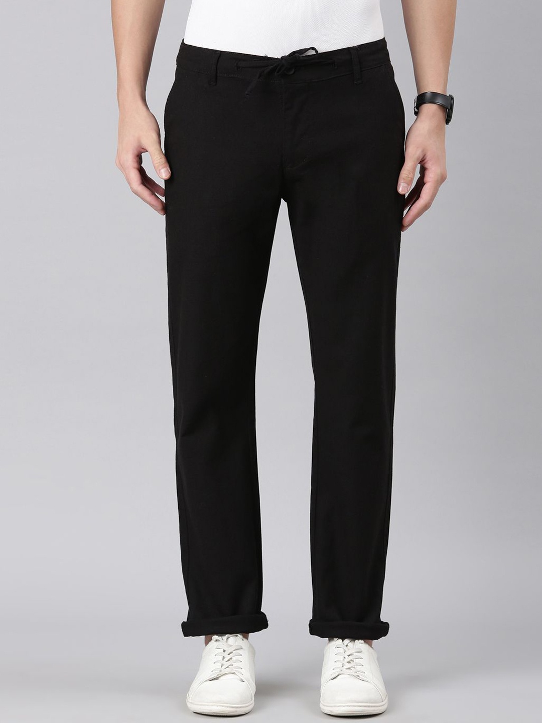 

CINOCCI Men Mid-Rise Straight Fit Trousers, Black