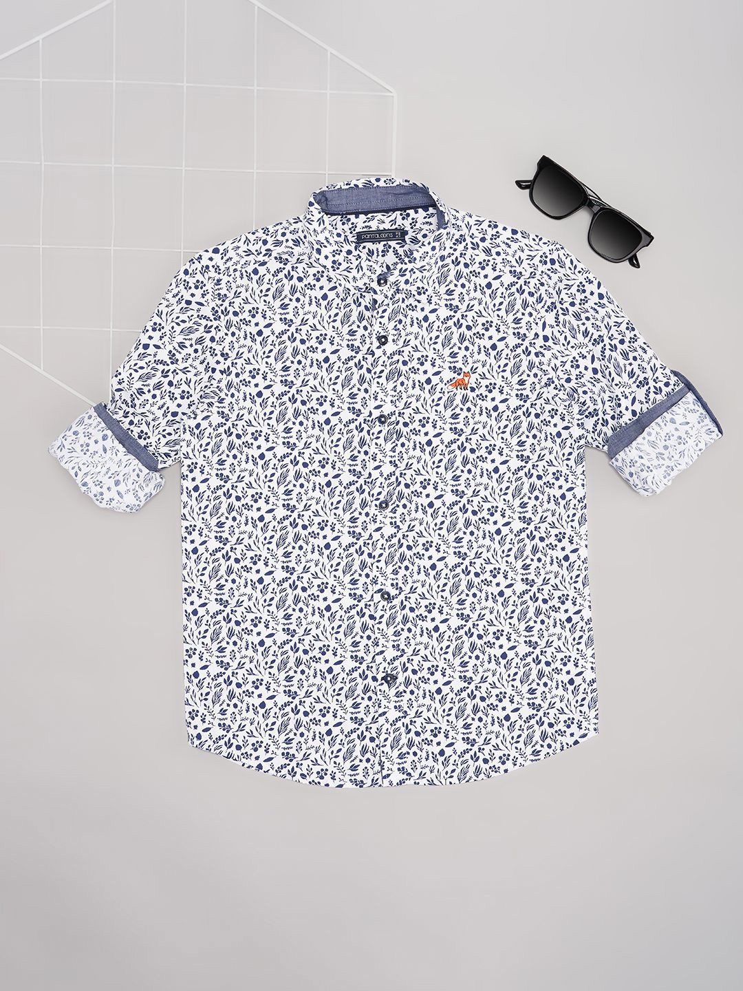 

Pantaloons Junior Boys Spread Collar Floral Printed Cotton Casual Shirt, White