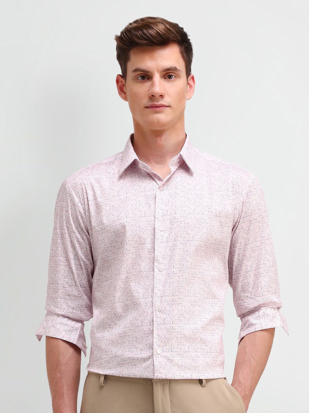 

Arrow New York Men Manhattan Spread Collar Geometric Printed Cotton Slim Fit Casual Shirt, Pink