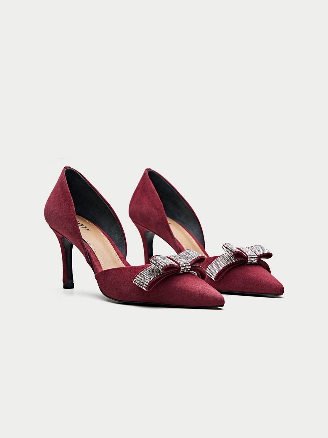 

Oroh Suede Women Western Embellished Party Stiletto Pumps, Maroon