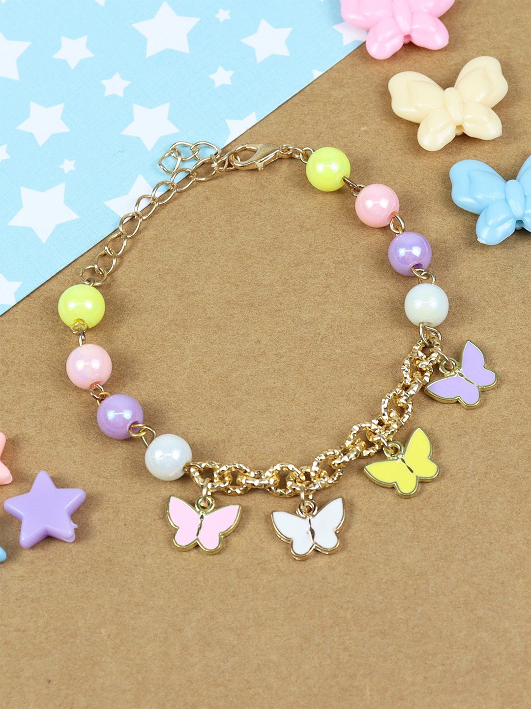 

Asthetika Kids Beaded Butterfly Charm Bracelet, Gold