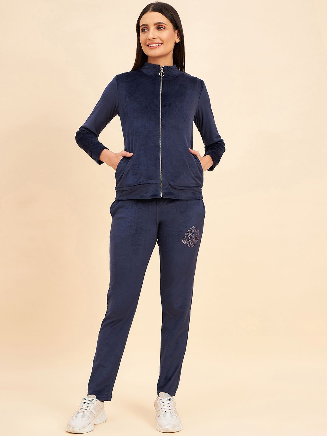 

Sweet Dreams Mock Collar Long Sleeves Tracksuits, Navy blue
