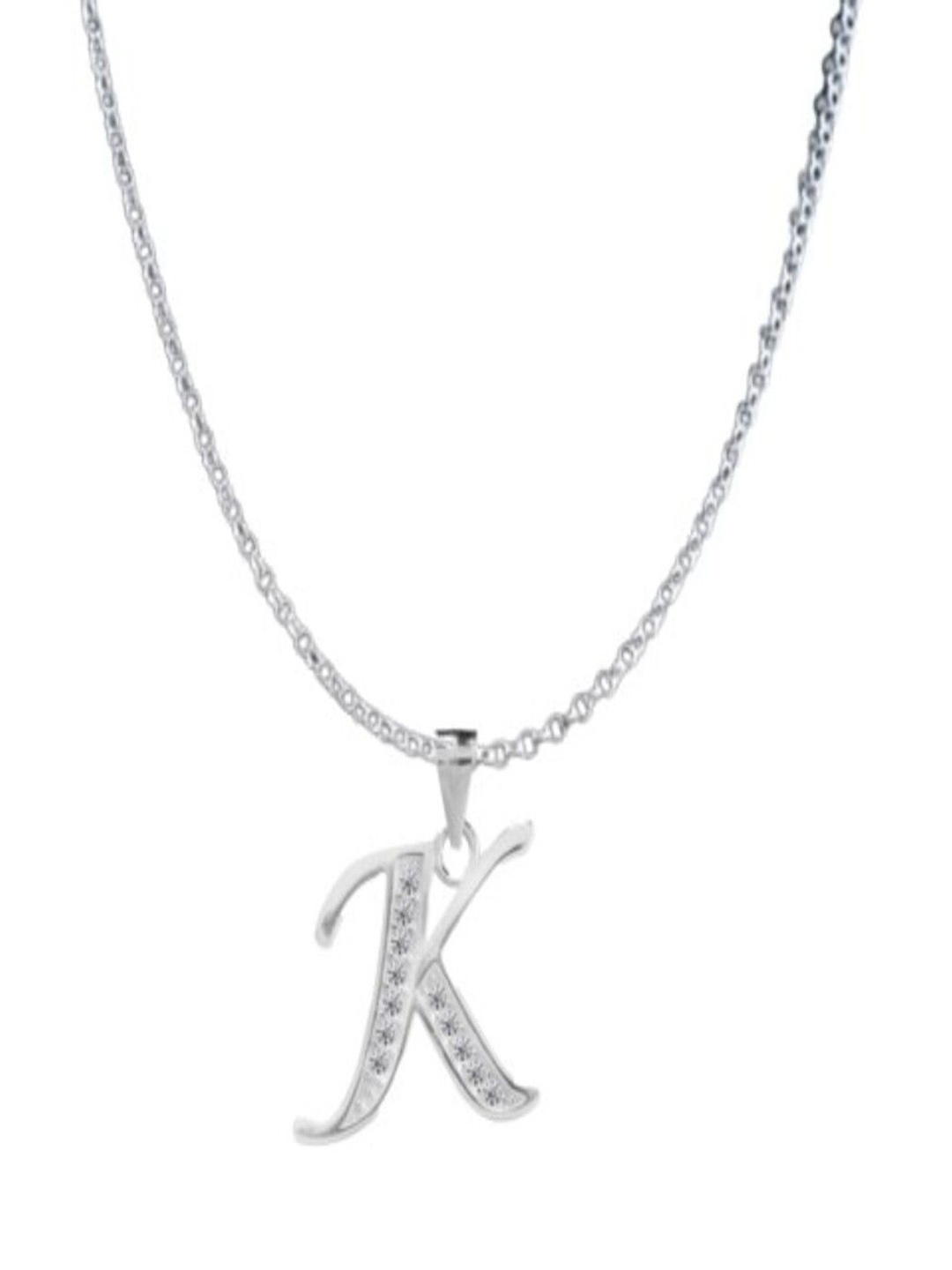 

Paavni 925 Sterling Silver Rhodium-Plated CZ Studded K Alphabet Pendant