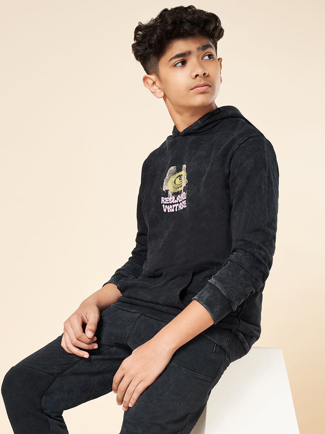 

Coolsters by Pantaloons Boys Printed Hooded Pullover Cotton Sweatshirt, Black