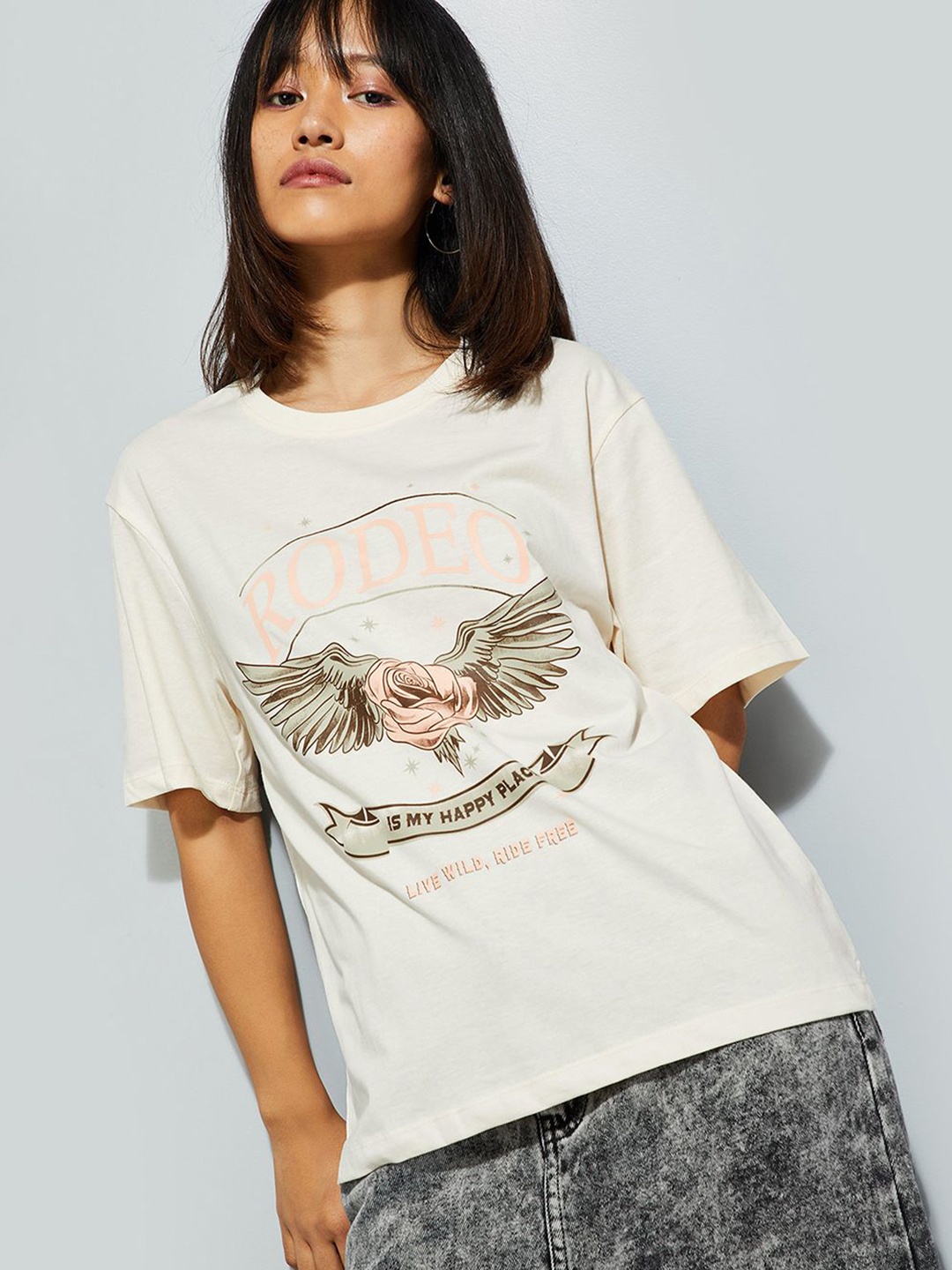 

Max URB_N Women Relaxed Fit Graphic Printed T-shirt, White