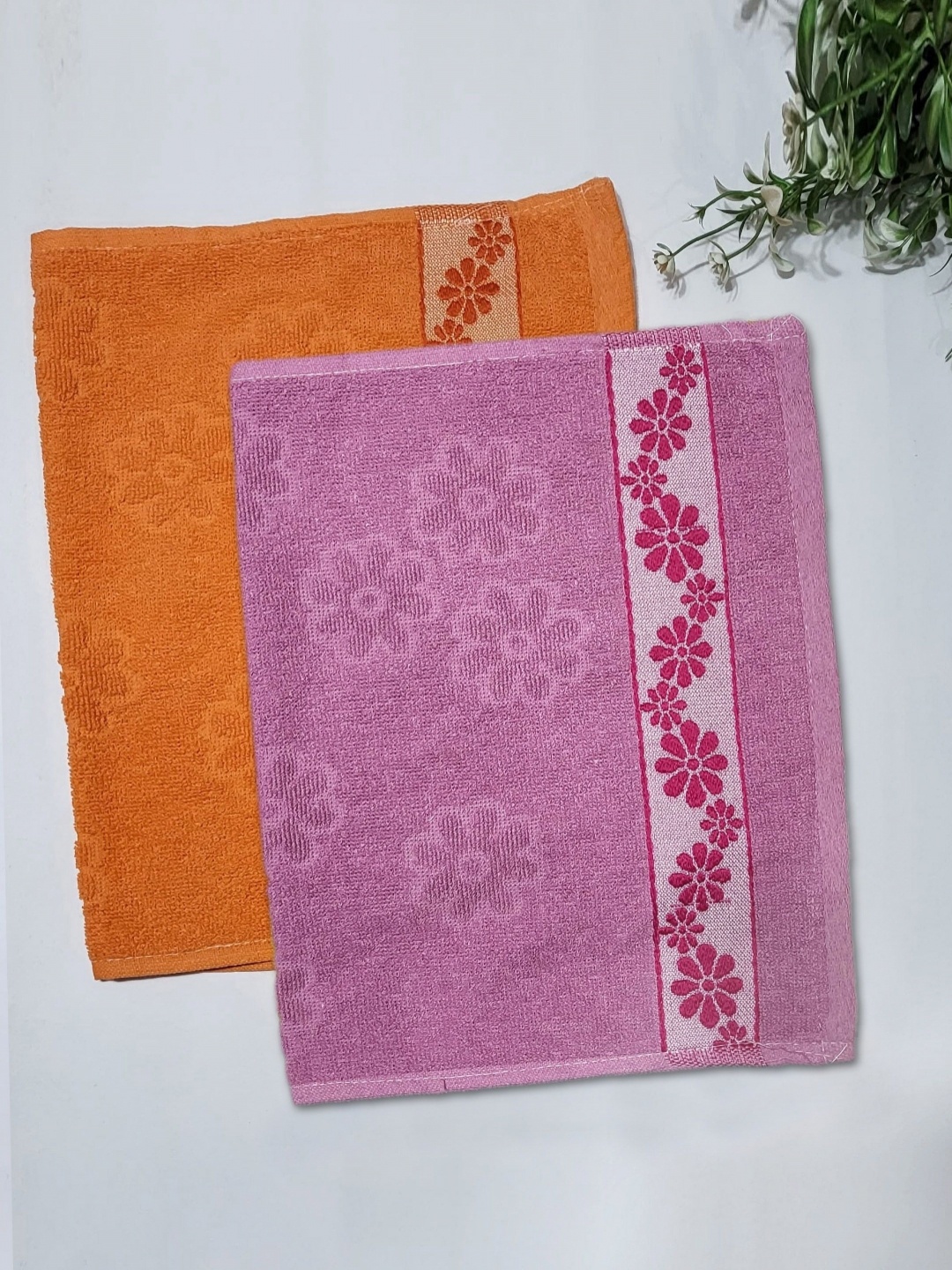 

ANA Purple & Orange Coloured 2 Pieces Printed Pure Cotton Hand Towels