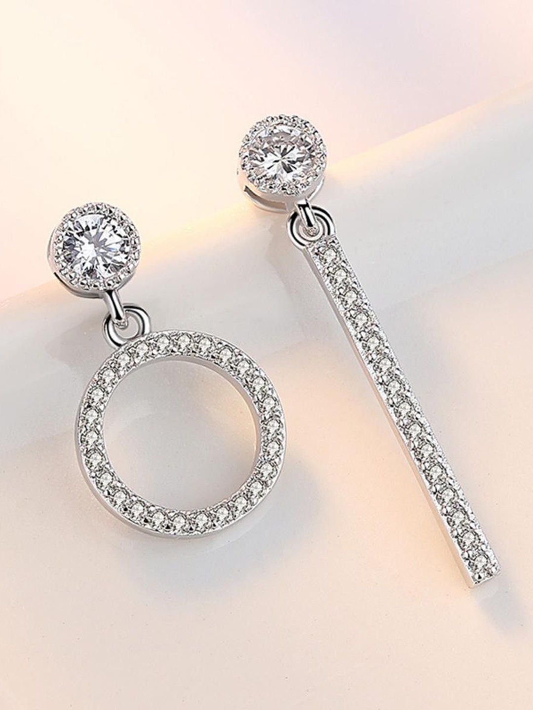 

MYKI Silver-Plated Stainless Steel Cubic Zirconia Stone Studded Drop Earrings