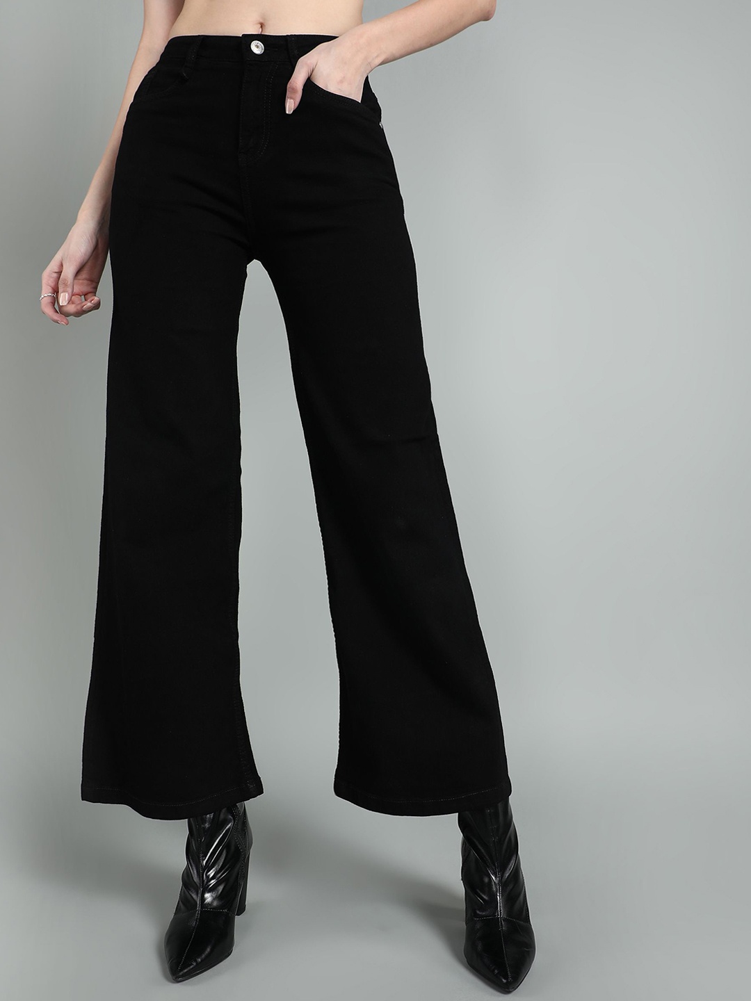 

BAESD Women Wide Leg High-Rise Stretchable Jeans, Black