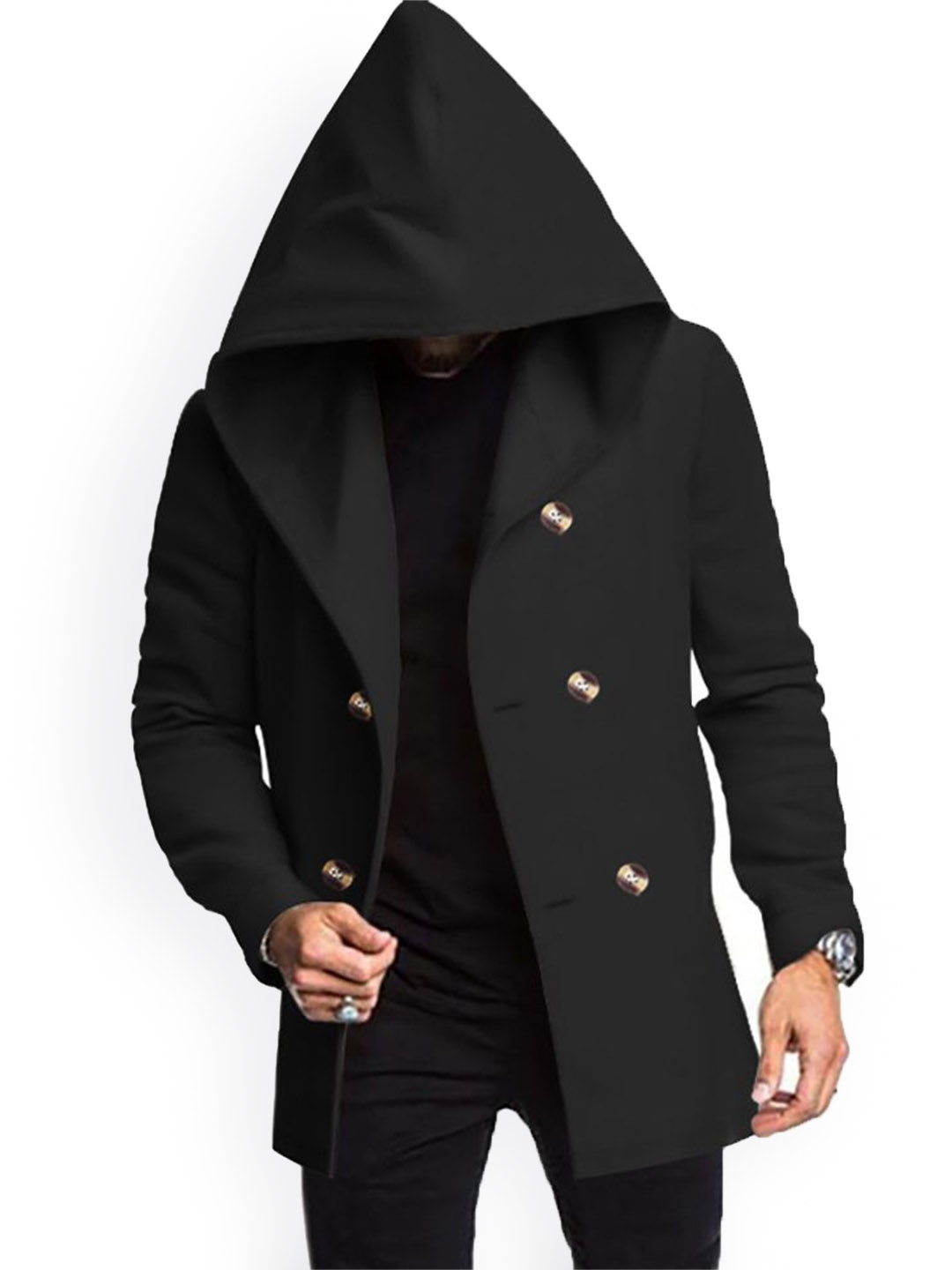 

StyleCast x Revolte Men Stand Collar Overcoat, Black