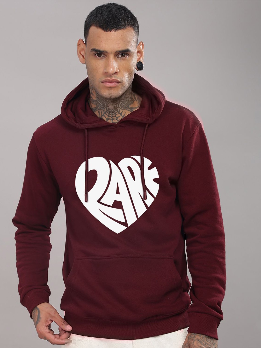 

ADRO Men Graphic Printed Hooded Cotton Sweatshirt, Maroon