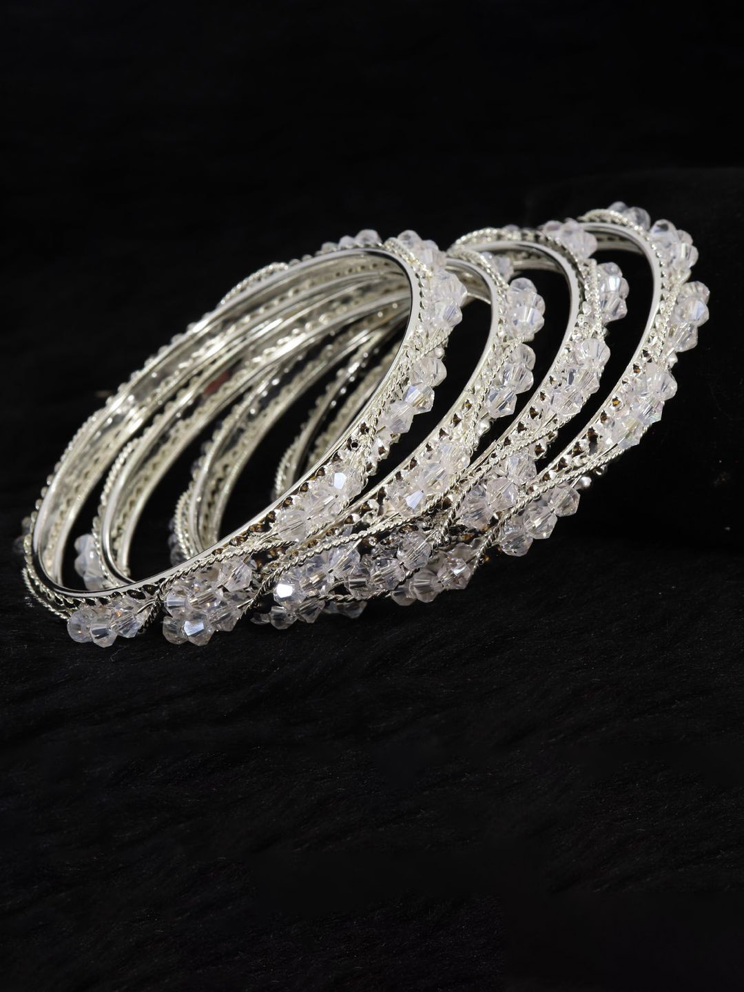 

ZULKA Set Of 4 Silver-Plated Stones-Studded Bangles
