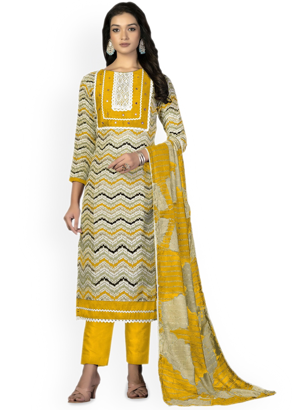 

Maroosh Geometric Embellished Unstitched Dress Material, Yellow