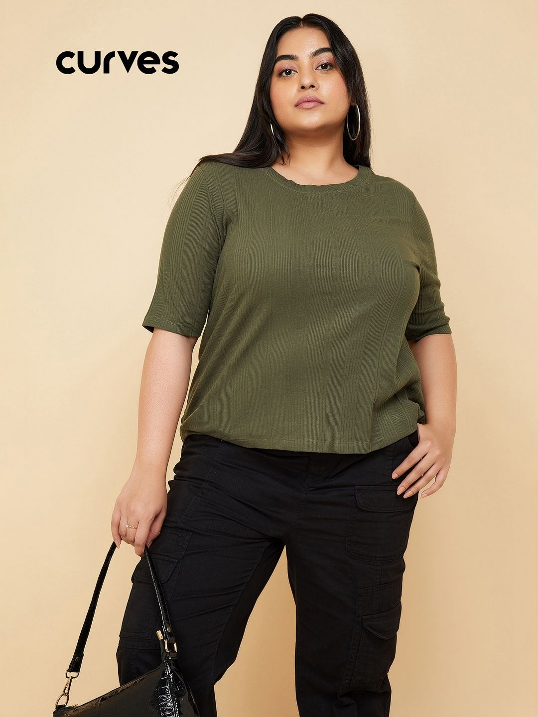 

max Women Solid Round Neck Cotton T-shirt, Olive