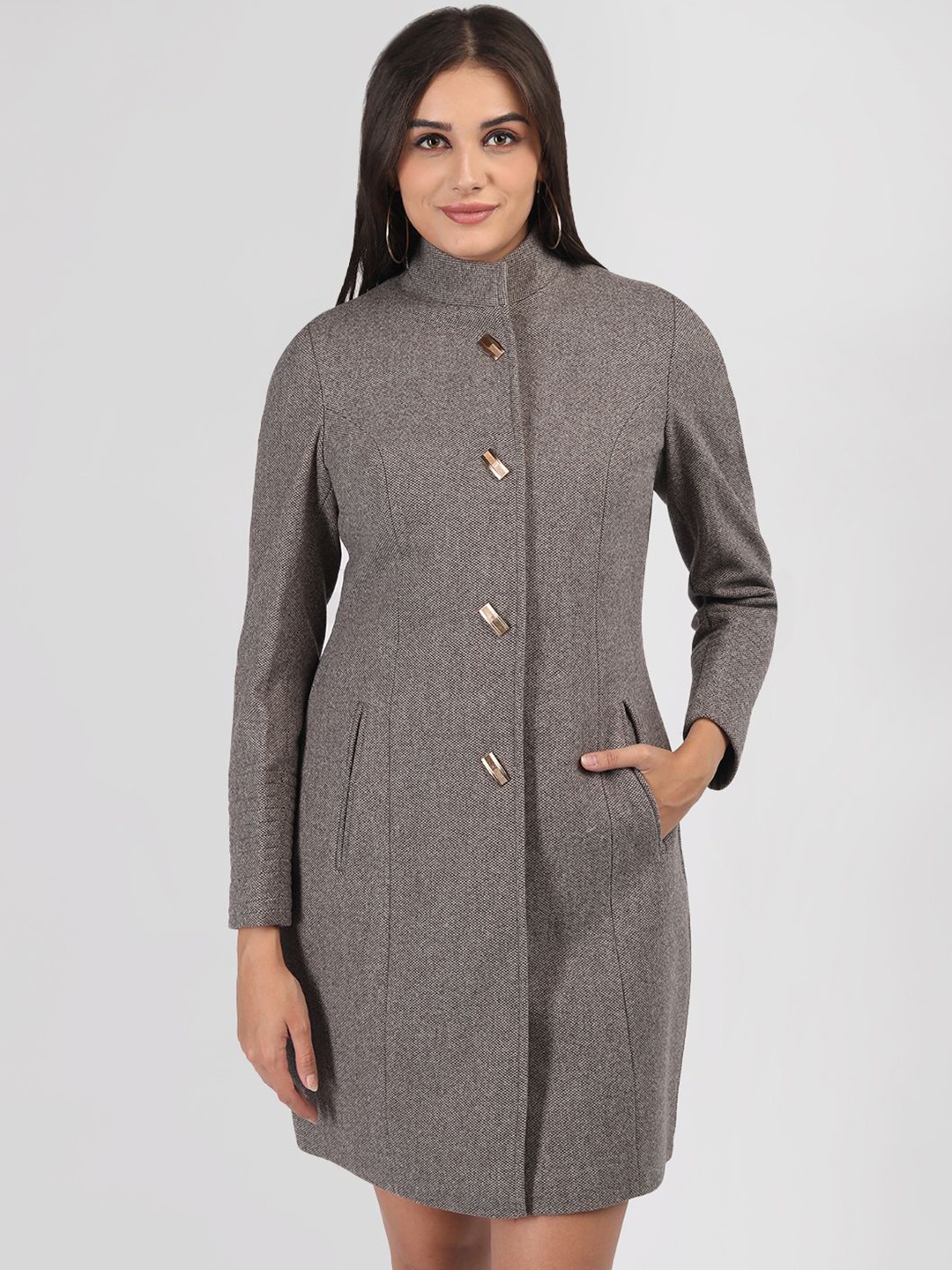 

PROTEX Women Long Sleeves Single-Breasted Overcoat, Brown