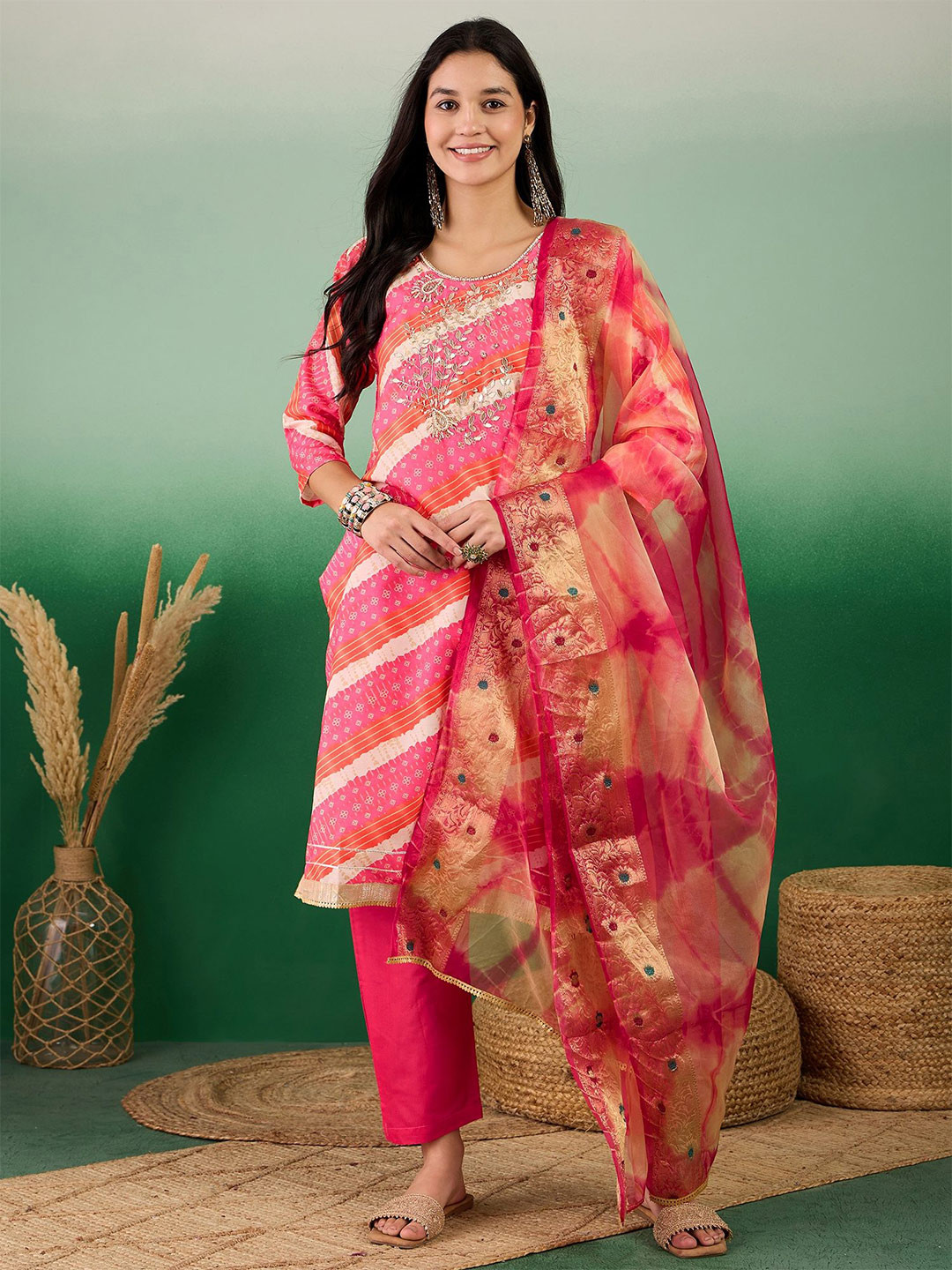

Sangria Embellished Unstitched Dress Material, Pink