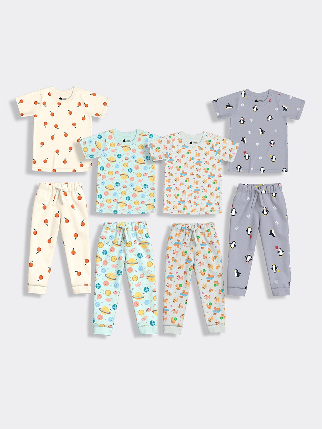 

Orange Sugar Kids Pack Of 4 Printed Pure Cotton T-shirt & Joggers, Blue