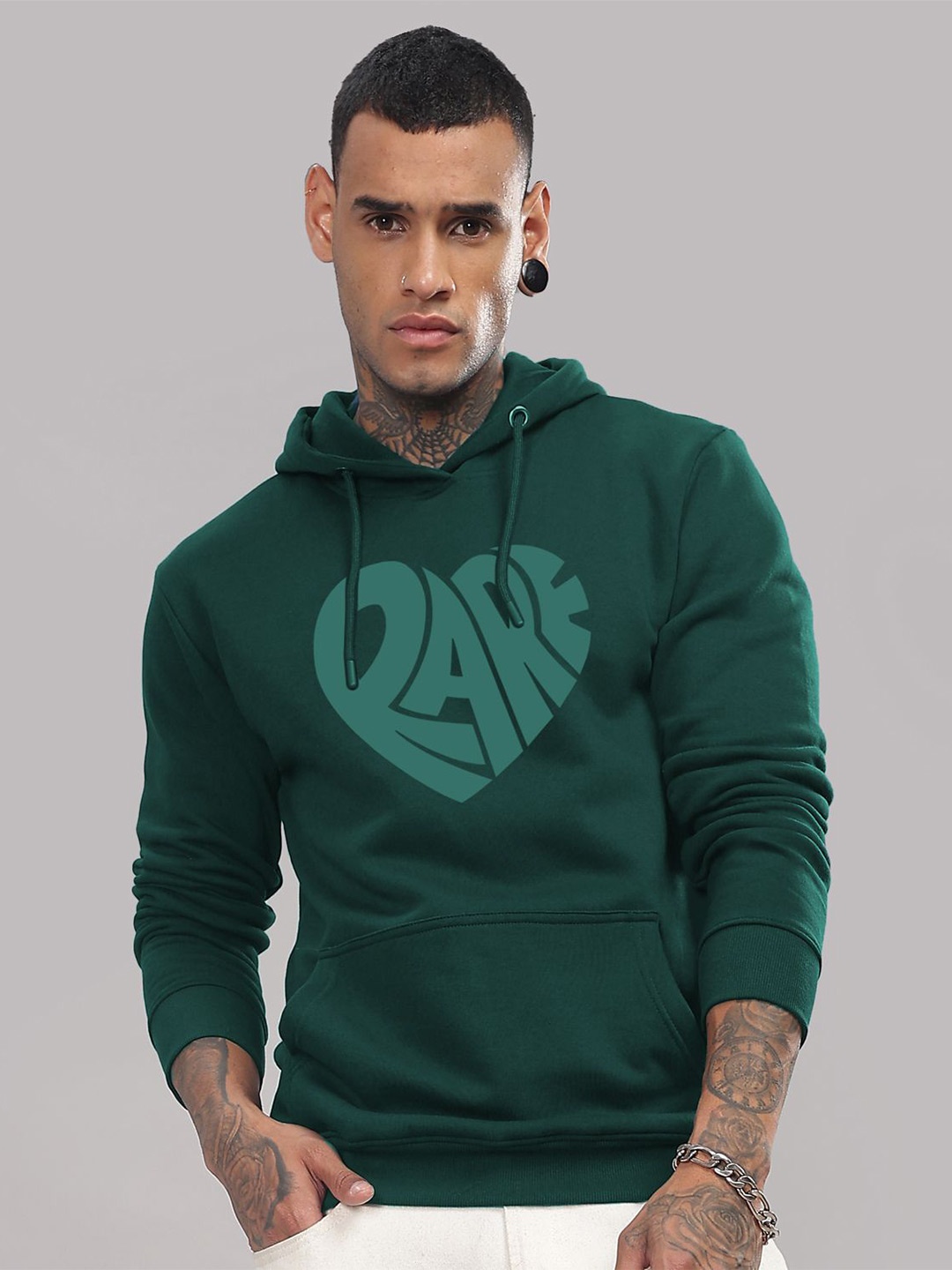 

ADRO Men Graphic Printed Cotton Hooded Sweatshirt, Green