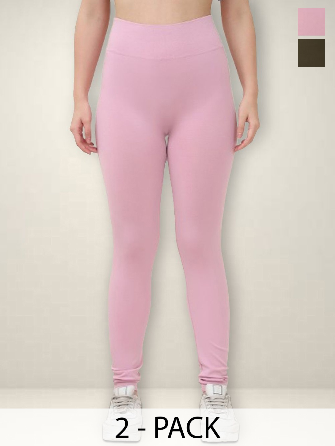 

Jinfo Women Pack Of 2 High-Waisted Ankle-Length Tights, Pink