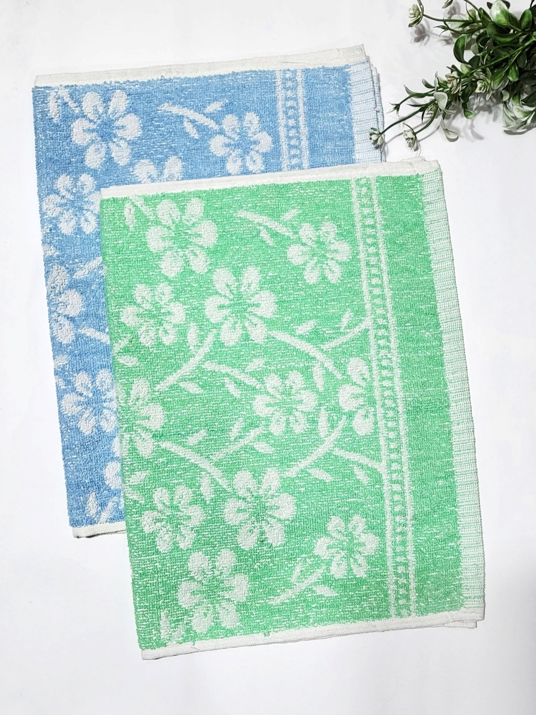 

ANA Green & Blue 2 Pieces Printed Pure Cotton Hand Towels