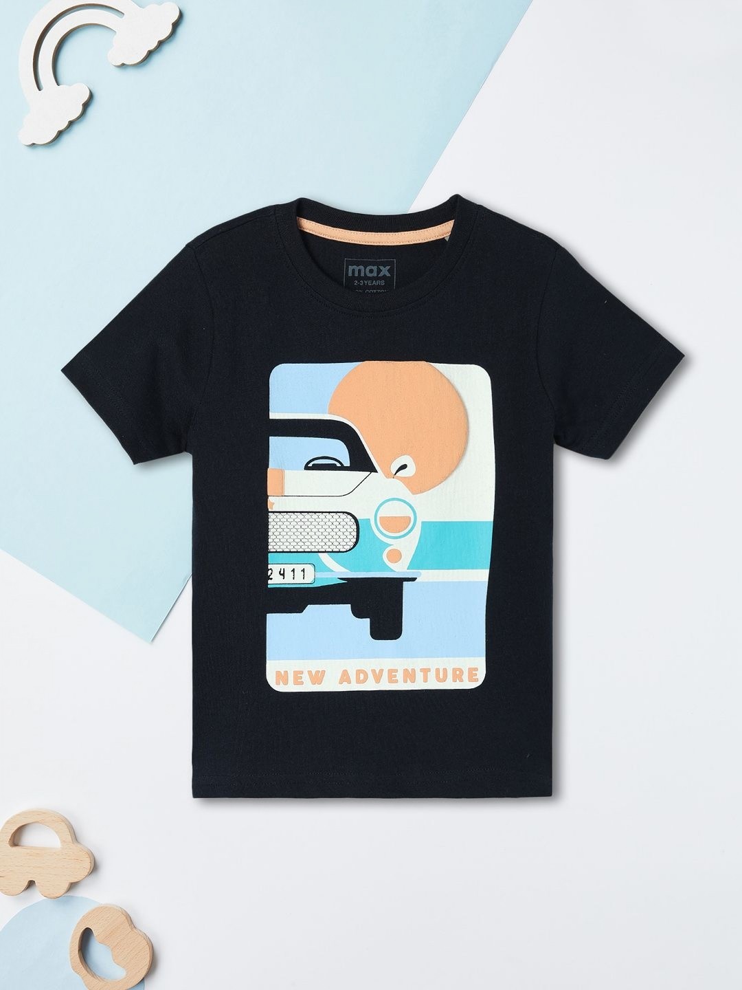 

max Boys Graphic Printed Round Neck Cotton T-shirt, Navy blue
