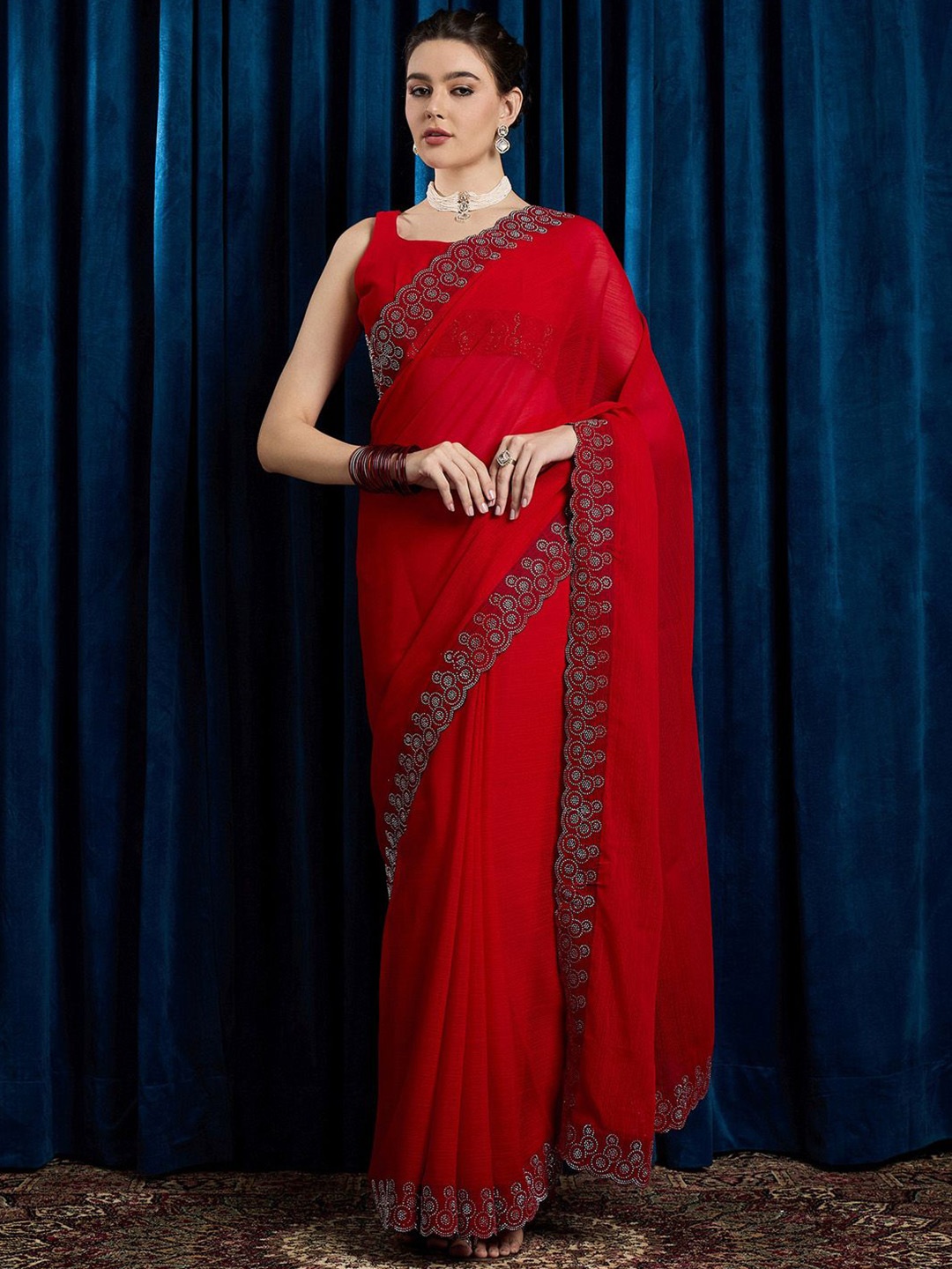 

Anouk Beads and Stones Saree, Red