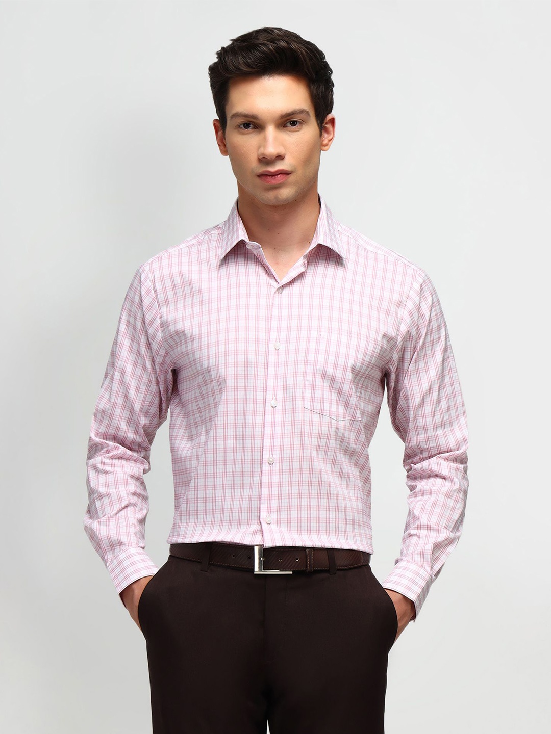 

Arrow Men Classic Spread Collar Checked Cotton Formal Shirt, Pink