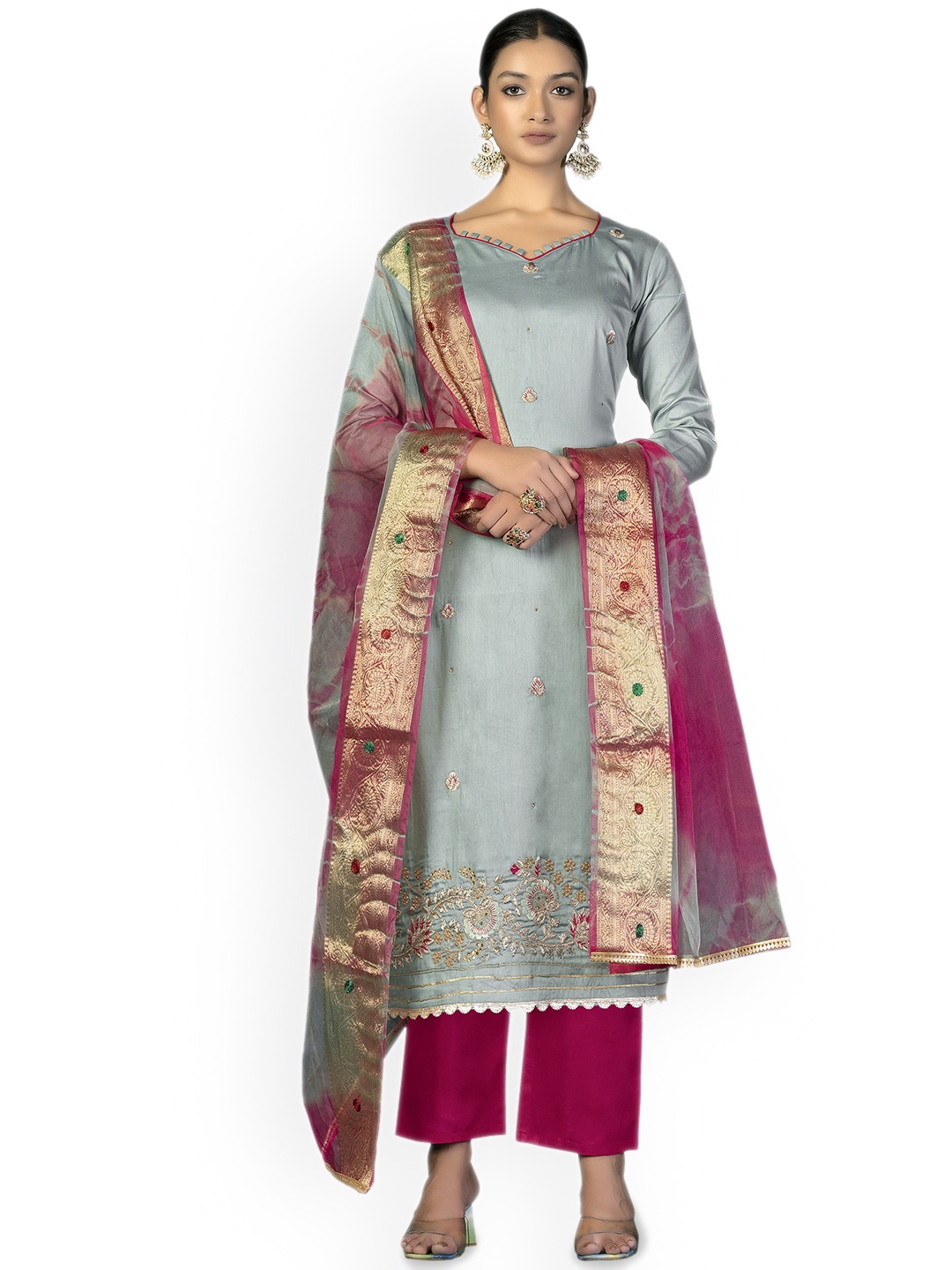 

Maroosh Ethnic Motifs Embroidered Unstitched Dress Material, Grey