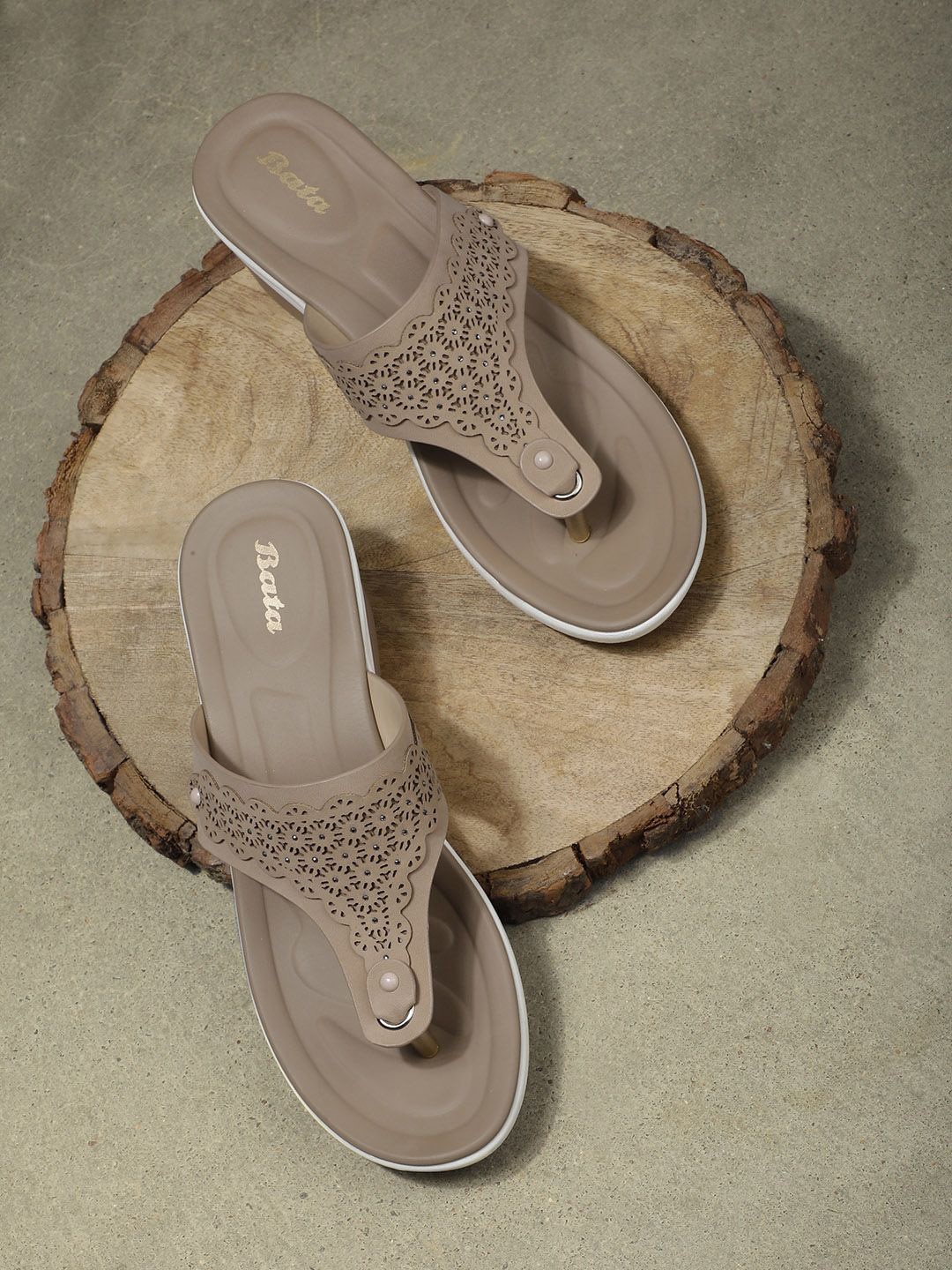

Bata T-Straps Wedge Sandals, Beige